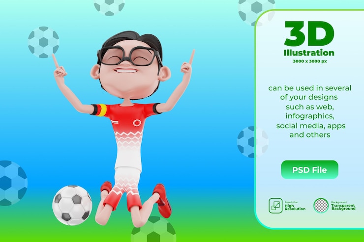 PSD ilustración de personaje de fútbol 3d