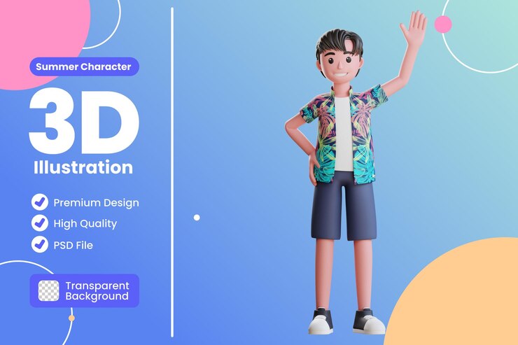 PSD ilustración de personaje masculino de verano 3d