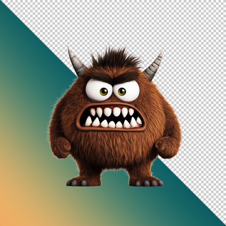 PSD ilustración del personaje del monstruo peludo marrón enojado