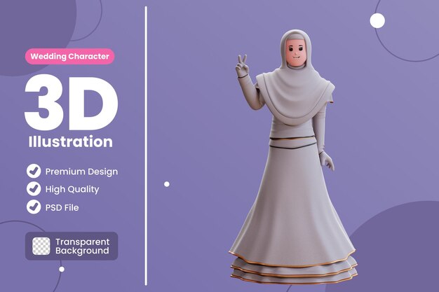 Ilustración de personaje de novia de boda 3d