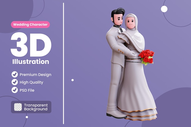 PSD ilustración de personaje de pareja de boda 3d