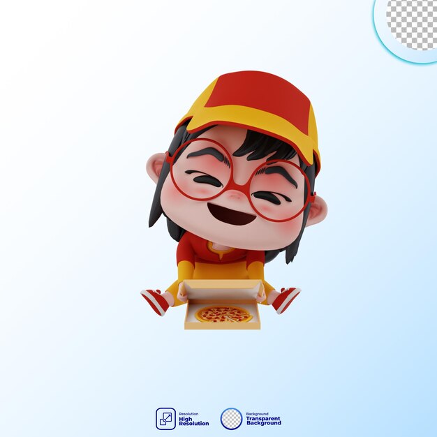 PSD ilustración de personaje de pizza de mensajero lindo 3d