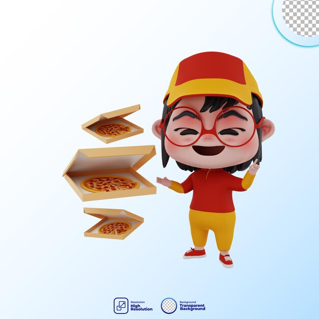 PSD ilustración de personaje de pizza de mensajero lindo 3d