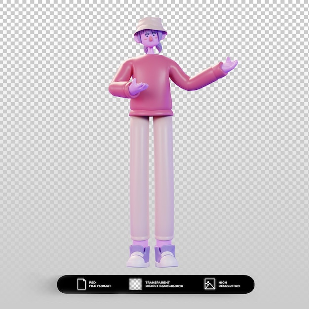 Ilustración de personaje de renderizado 3d que explica la pose