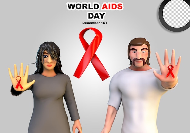 PSD ilustración de personaje de representación 3d del día mundial del sida parejas png fondo transparente