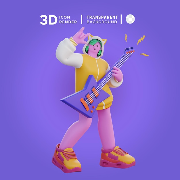 PSD ilustración de personajes en 3d de fanny tocando la guitarra