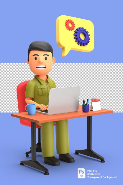 PSD ilustración de personajes en 3d los funcionarios del gobierno estaban trabajando en una computadora portátil de uso de oficina