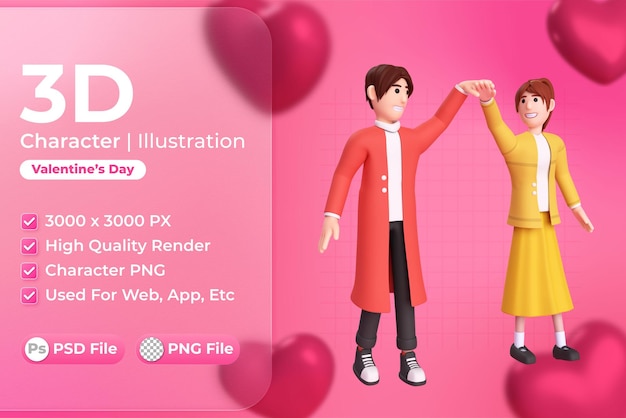 PSD ilustración de personajes 3d de parejas día de san valentín