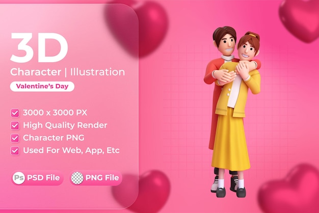 Ilustración de personajes 3d de parejas día de san valentín