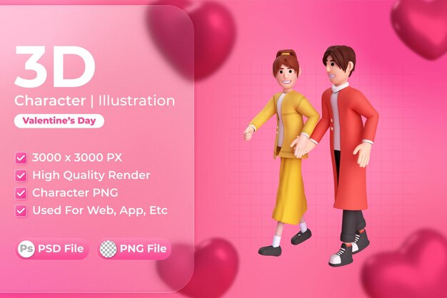 PSD ilustración de personajes 3d de parejas día de san valentín