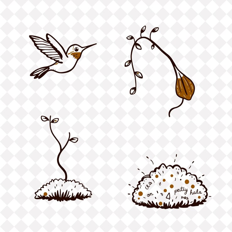 PSD ilustración pétalo de vid de colibrí musgo blando un colibrí que se arroja alrededor de las vides enrollándose hacia arriba p