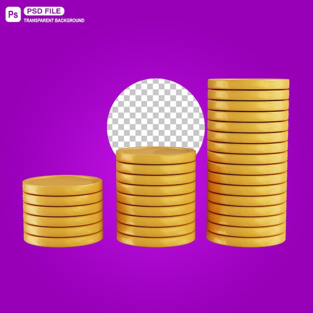 Ilustración de pilas de monedas de oro 3d