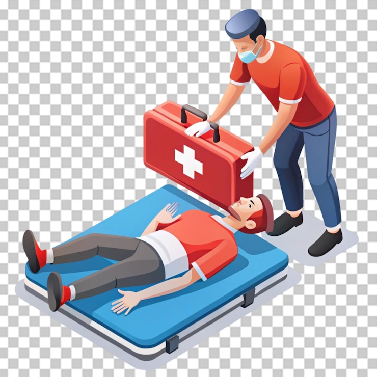 PSD ilustración plana isométrica en 3d de primeros auxilios para viajes sobre un fondo transparente