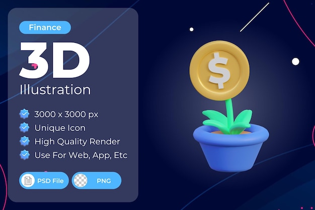 PSD ilustración de planta de dinero 3d