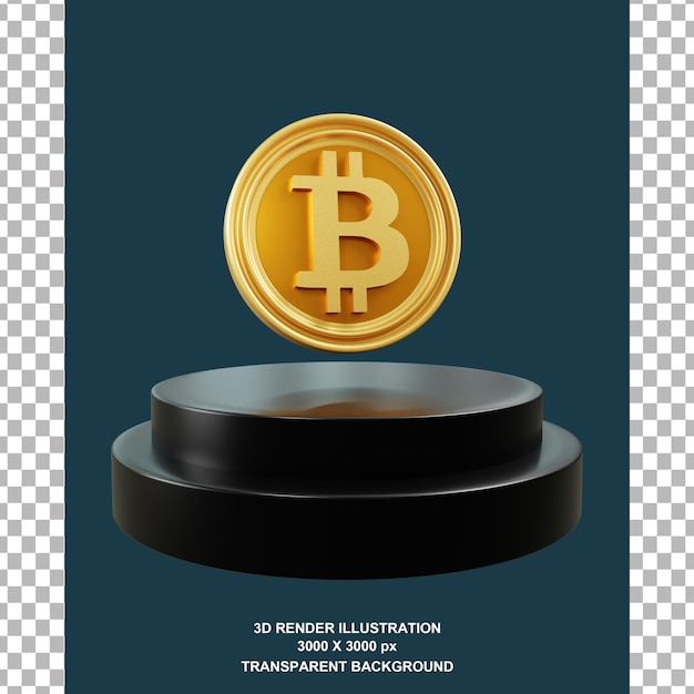 Ilustración de podio de bitcoin de representación 3d
