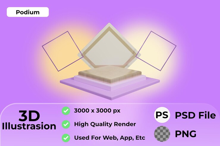 PSD ilustración de podio de producto 3d. textura con calambres
