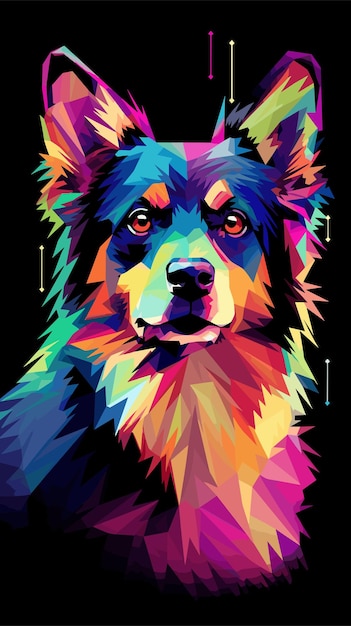 Ilustración poligonal de un perro silueta triángulo estilo polígono bajo hermoso cachorro feliz