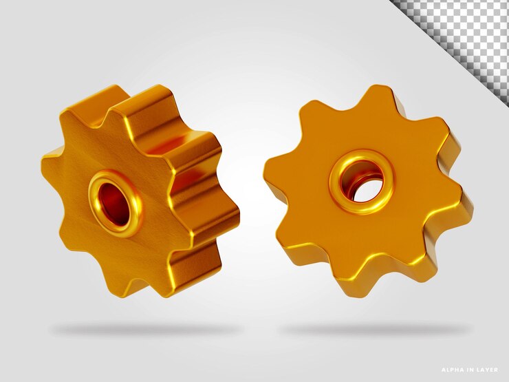 PSD ilustración de procesamiento 3d de ajuste de engranaje dorado aislado