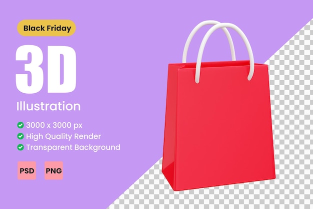 PSD ilustración de procesamiento 3d de bolsa de compras