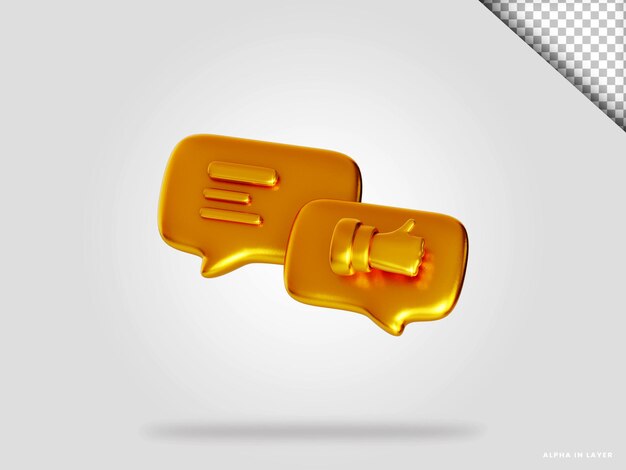 Ilustración de procesamiento 3d de burbujas de discurso dorado aislado