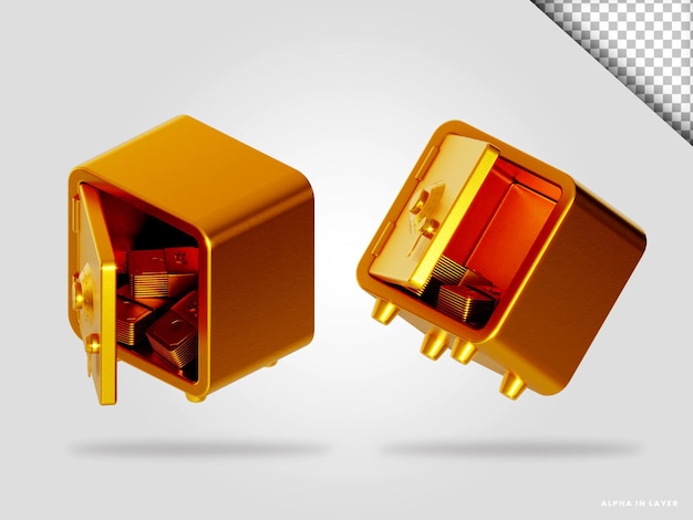 Ilustración de procesamiento 3d de caja de seguridad dorada aislada