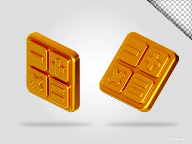 Ilustración de procesamiento 3d de calculadora dorada aislada