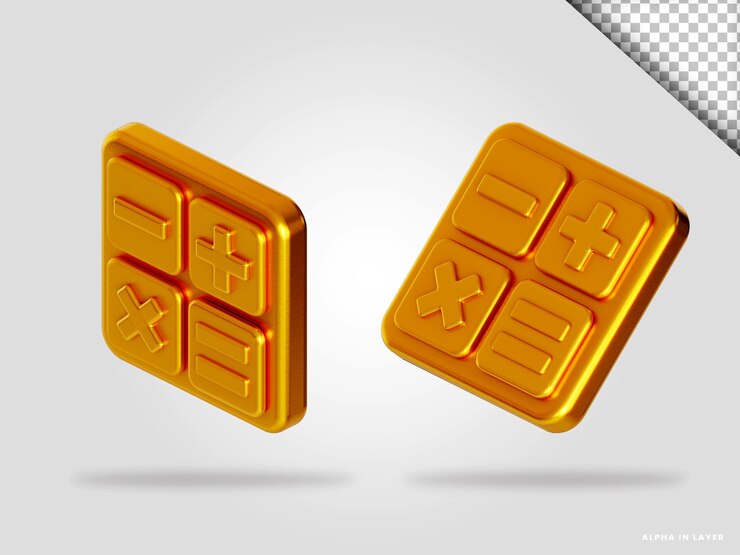 PSD ilustración de procesamiento 3d de calculadora dorada aislada
