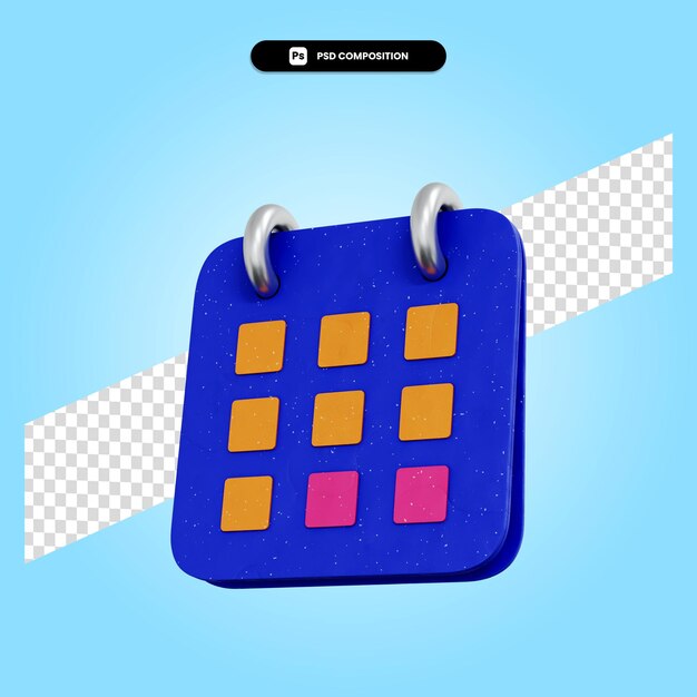 Ilustración de procesamiento 3d de calendario aislado