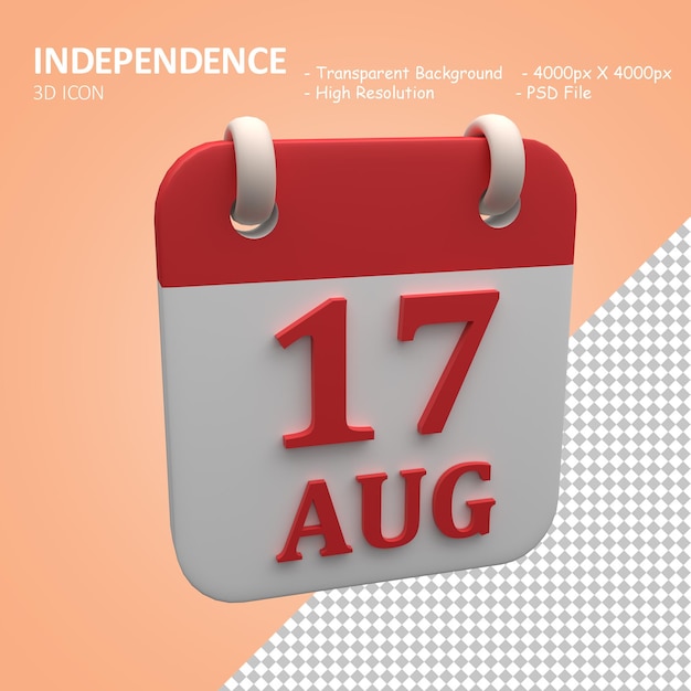 Ilustración de procesamiento 3d calendario del día de la independencia de indonesia