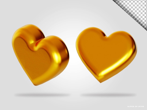 Ilustración de procesamiento 3d de corazón de amor dorado aislado