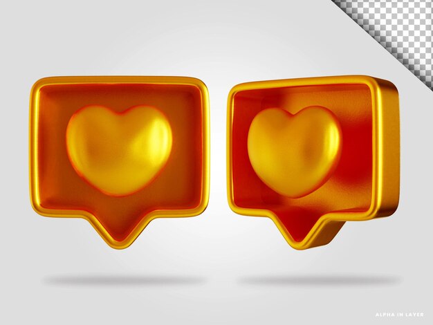 Ilustración de procesamiento 3d de corazón de amor dorado aislado