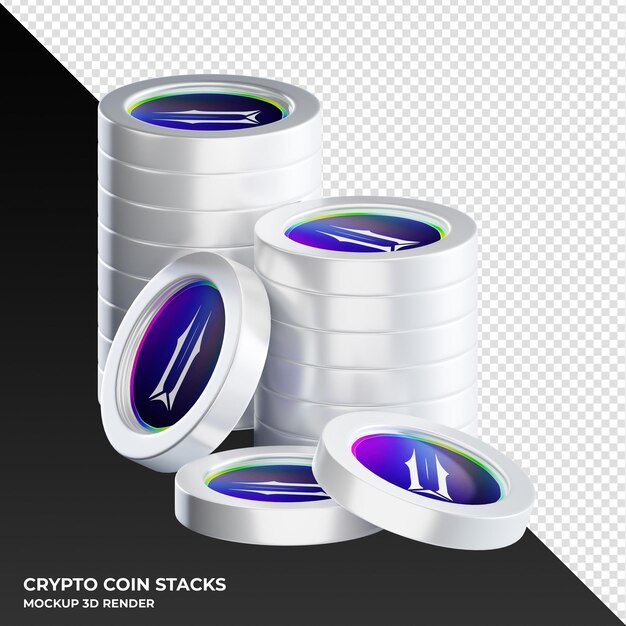 PSD ilustración de procesamiento 3d de criptomonedas de pilas de monedas illuvium ilv