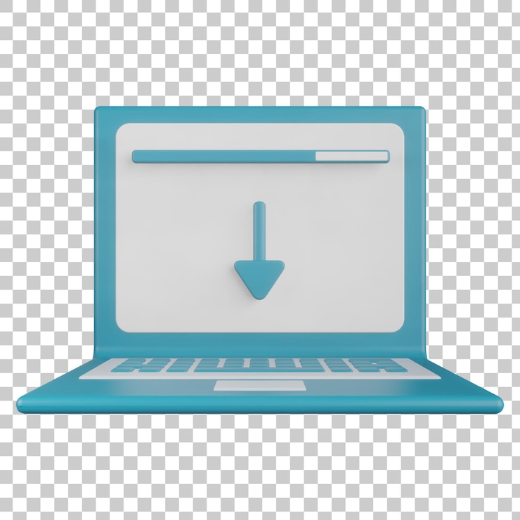 PSD ilustración de procesamiento 3d de datos de descarga de computadora portátil