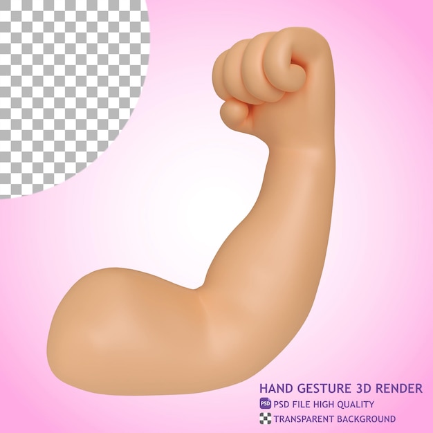 Ilustración de procesamiento 3D de gesto de mano de músculo fuerte