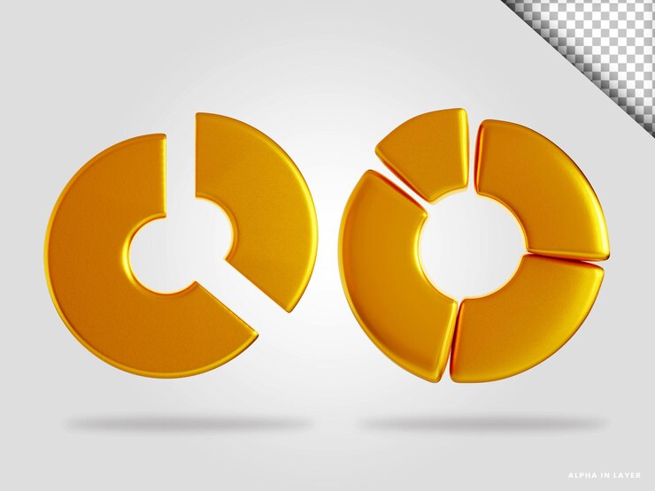 PSD ilustración de procesamiento 3d de gráfico circular dorado aislado