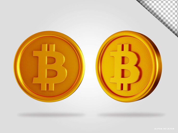 PSD ilustración de procesamiento 3d de moneda bitcoin dorada aislada
