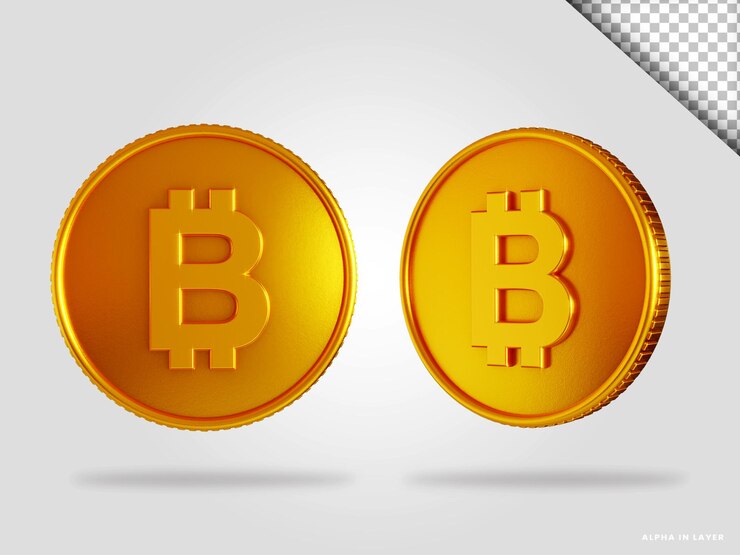 PSD ilustración de procesamiento 3d de moneda bitcoin dorada aislada