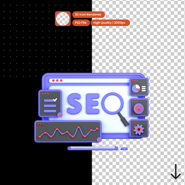 Ilustración psd 3d de análisis seo