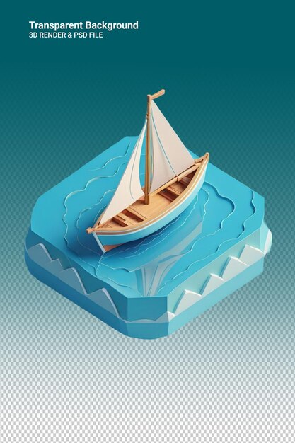 Ilustración psd 3d de un barco aislado sobre un fondo transparente