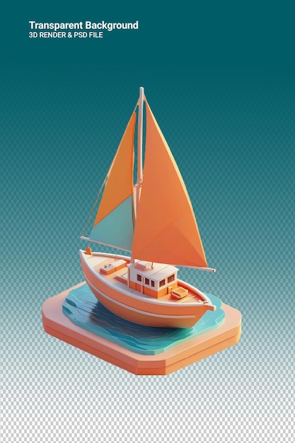 PSD ilustración psd 3d de un barco aislado sobre un fondo transparente