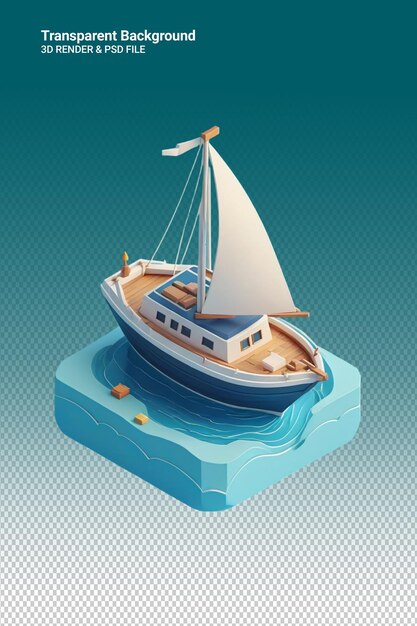 PSD ilustración psd 3d de un barco aislado sobre un fondo transparente