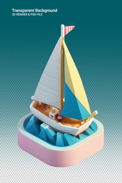 PSD ilustración psd 3d de un barco aislado sobre un fondo transparente