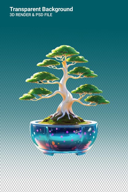 Ilustración psd 3d bonsai aislado en un fondo transparente