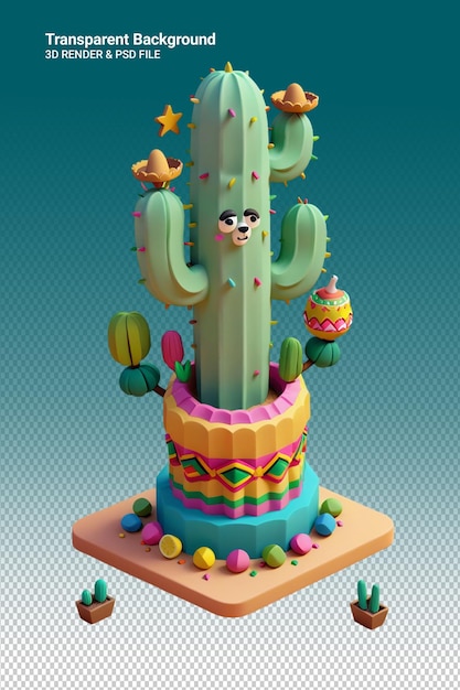 Ilustración psd 3d de un cactus aislado sobre un fondo transparente