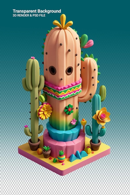 Ilustración psd 3d de un cactus aislado sobre un fondo transparente