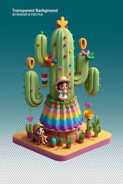 Ilustración psd 3d de un cactus aislado sobre un fondo transparente