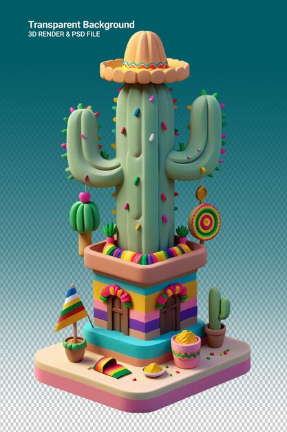 Ilustración psd 3d de un cactus aislado sobre un fondo transparente