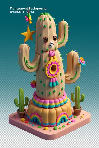 PSD ilustración psd 3d de un cactus aislado sobre un fondo transparente