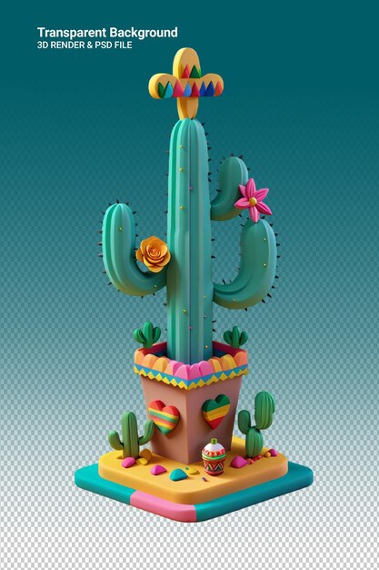 PSD ilustración psd 3d de un cactus aislado sobre un fondo transparente