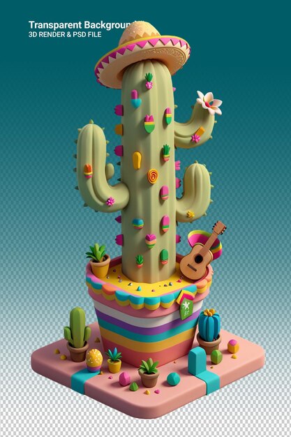 Ilustración psd 3d de un cactus aislado sobre un fondo transparente